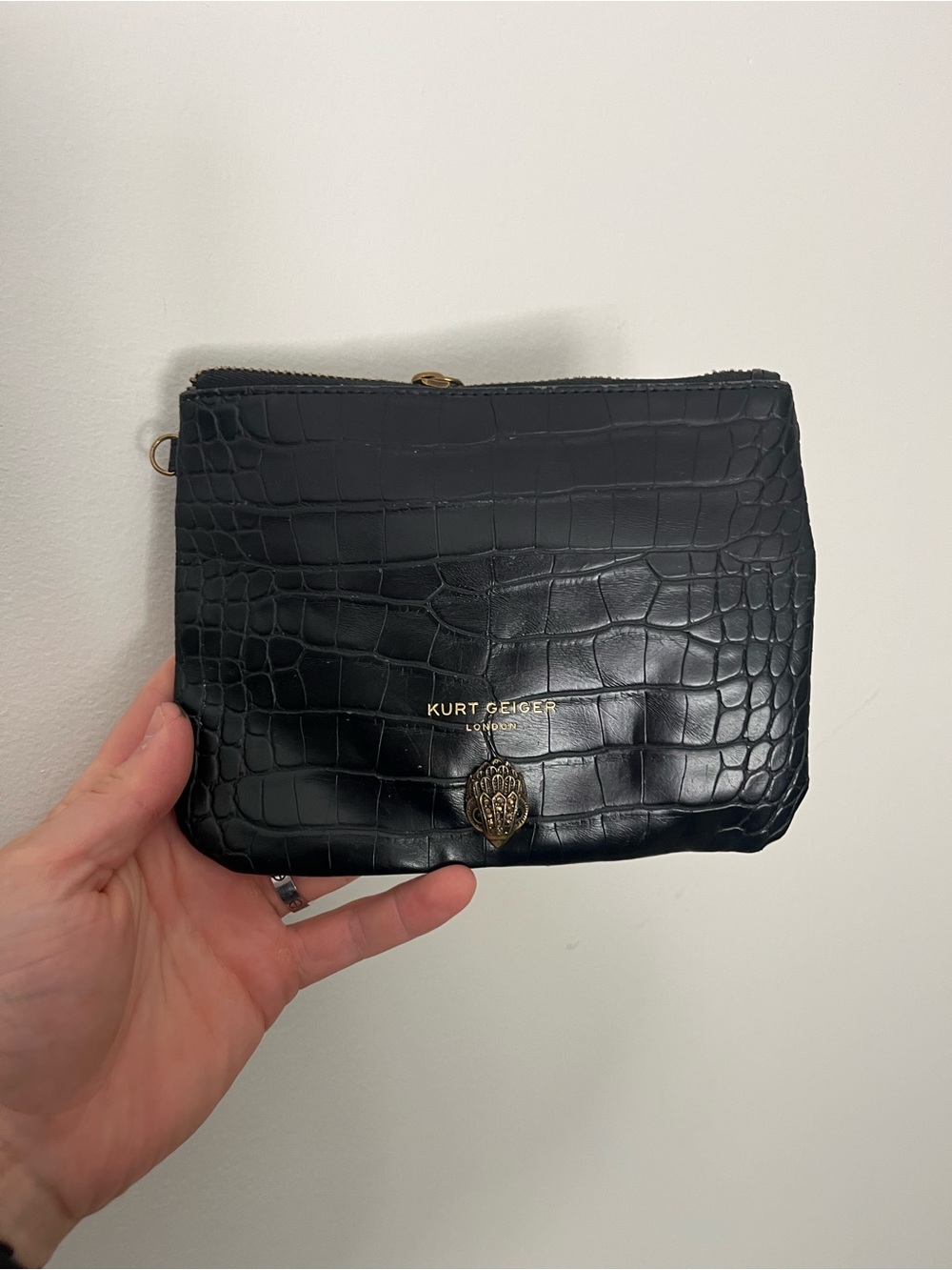 Kurt Geiger London Black Croc-Embossed Eagle Pouch